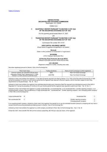Vorschaubild AXIS Capital
 10-Q Quartalsbericht 2021 