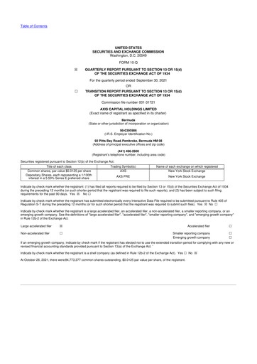 Vorschaubild AXIS Capital
 10-Q Quartalsbericht 2021 