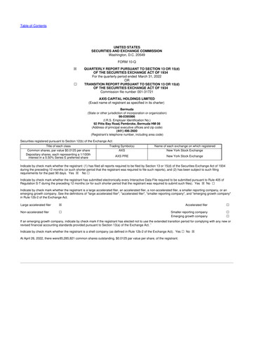 Vorschaubild AXIS Capital
 10-Q Quartalsbericht 2022 