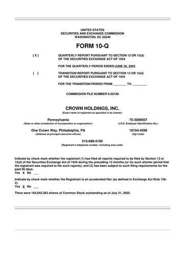 Thumbnail Crown Holdings
 10-Q Quarterly Report FY 