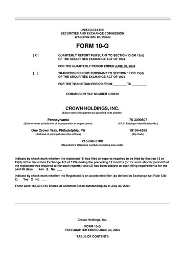 Thumbnail Crown Holdings
 10-Q Quarterly Report FY 
