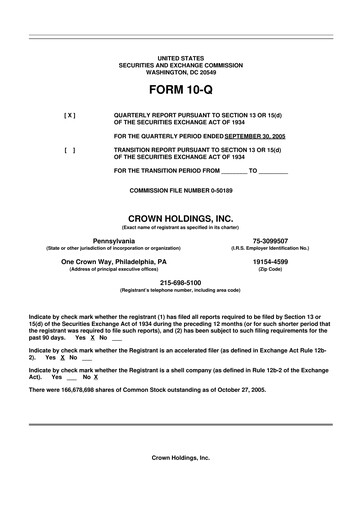Thumbnail Crown Holdings
 10-Q Quarterly Report FY 