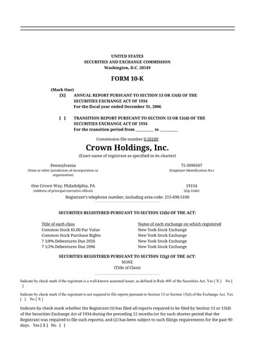 Thumbnail Crown Holdings
 10-K Annual Report 