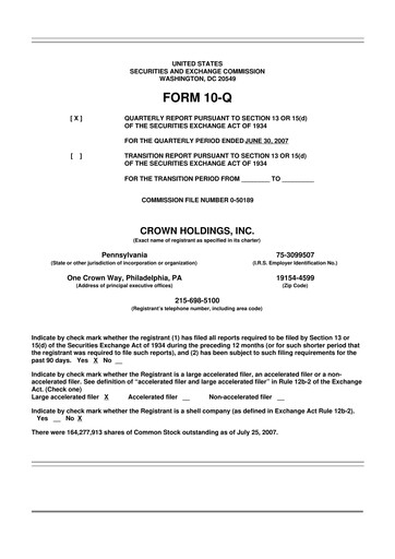 Thumbnail Crown Holdings
 10-Q Quarterly Report FY 