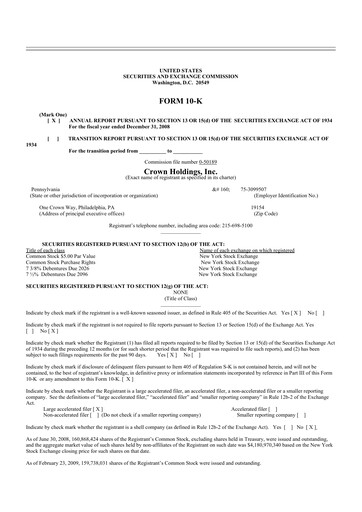 Thumbnail Crown Holdings
 10-K Annual Report 