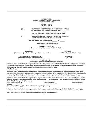 Thumbnail Crown Holdings
 10-Q Quarterly Report FY 