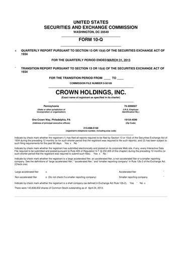 Thumbnail Crown Holdings
 10-Q Quarterly Report FY2013 