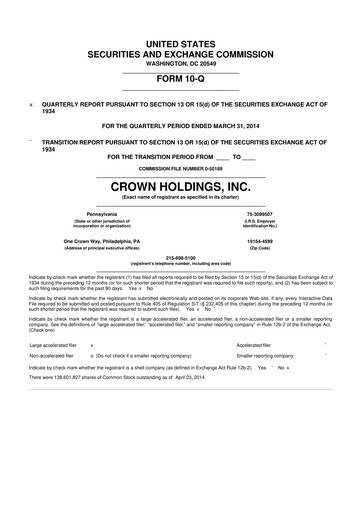 Thumbnail Crown Holdings
 10-Q Quarterly Report FY2014 