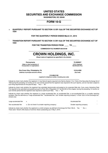 Thumbnail Crown Holdings
 10-Q Quarterly Report FY2015 