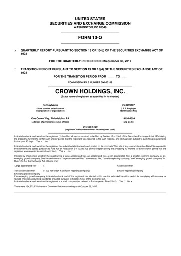 Thumbnail Crown Holdings
 10-Q Quarterly Report FY2017 