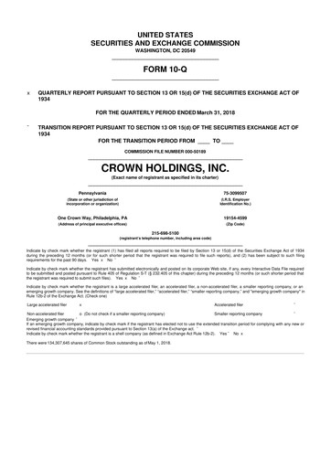 Thumbnail Crown Holdings
 10-Q Quarterly Report FY2018 