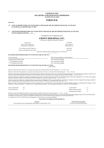 Thumbnail Crown Holdings
 10-K Annual Report 2018