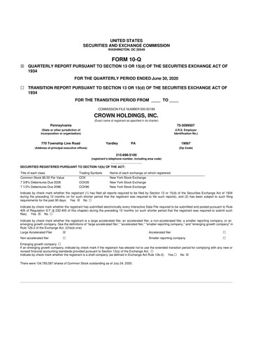 Thumbnail Crown Holdings
 10-Q Quarterly Report FY2020 