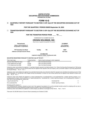 Thumbnail Crown Holdings
 10-Q Quarterly Report FY2020 