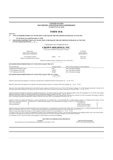Thumbnail Crown Holdings
 10-K Annual Report 2020