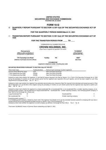 Thumbnail Crown Holdings
 10-Q Quarterly Report FY2021 