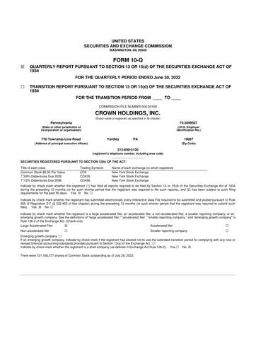 Thumbnail Crown Holdings
 10-Q Quarterly Report FY2022 