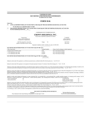 Thumbnail Crown Holdings
 10-K Annual Report 2022