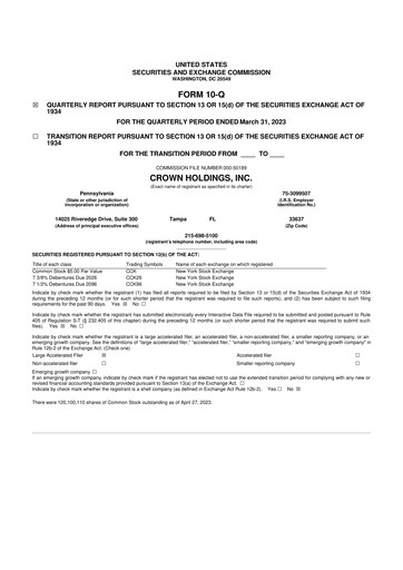 Thumbnail Crown Holdings
 10-Q Quarterly Report FY2023 