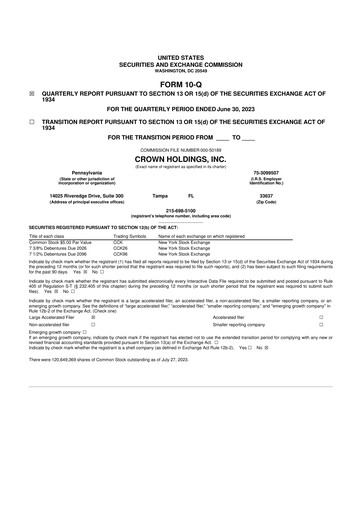 Thumbnail Crown Holdings
 10-Q Quarterly Report FY2023 