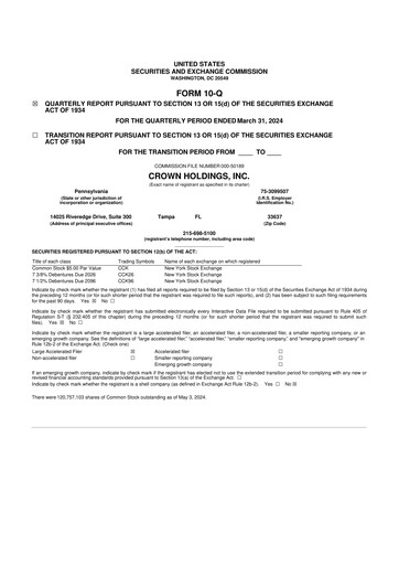 Thumbnail Crown Holdings
 10-Q Quarterly Report FY2024 