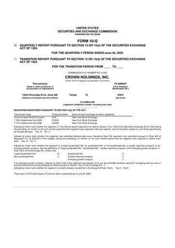 Thumbnail Crown Holdings
 10-Q Quarterly Report FY2025 