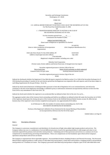 Thumbnail Gibraltar Industries
 10-K Annual Report 