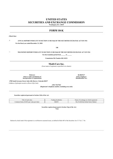 Thumbnail ModivCare 10-K Annual Report 2020