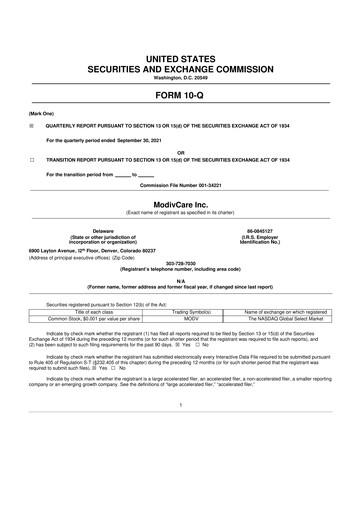 Thumbnail ModivCare 10-Q Quarterly Report FY2021 