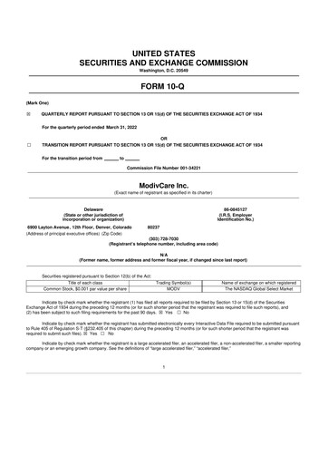 Thumbnail ModivCare 10-Q Quarterly Report FY2022 