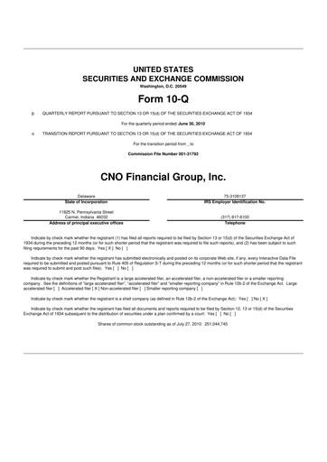 Thumbnail CNO Financial Group
 10-Q Quarterly Report FY2010 
