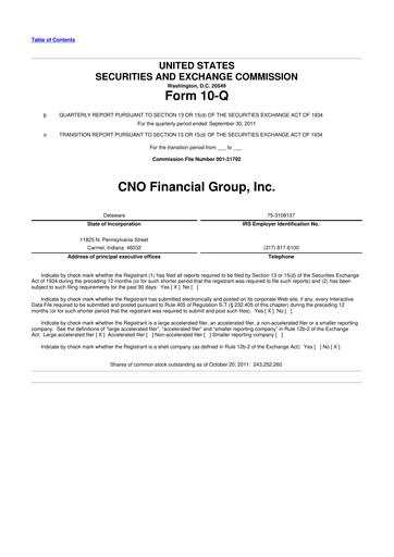 Thumbnail CNO Financial Group
 10-Q Quarterly Report FY2011 