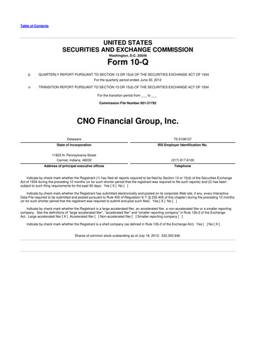 Thumbnail CNO Financial Group
 10-Q Quarterly Report FY2012 