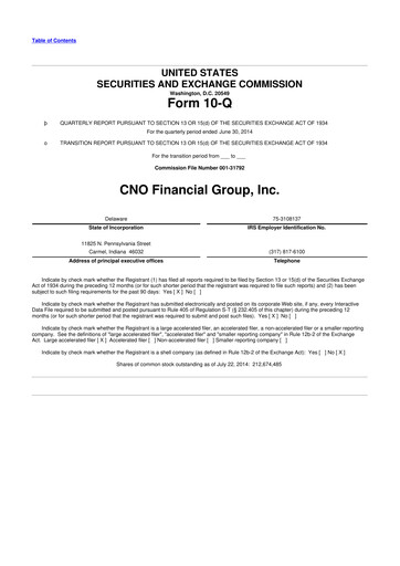 Thumbnail CNO Financial Group
 10-Q Quarterly Report FY2014 