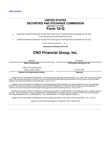 Thumbnail CNO Financial Group
 10-Q Quarterly Report FY2014 
