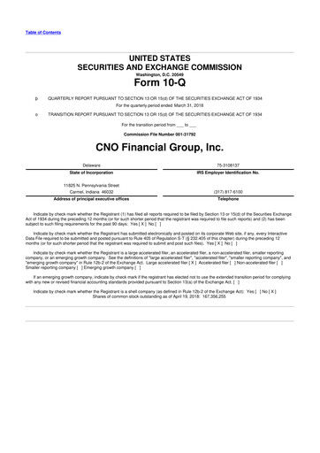 Thumbnail CNO Financial Group
 10-Q Quarterly Report FY2018 