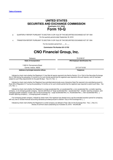 Thumbnail CNO Financial Group
 10-Q Quarterly Report FY2018 