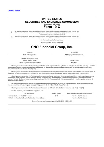 Thumbnail CNO Financial Group
 10-Q Quarterly Report FY2019 