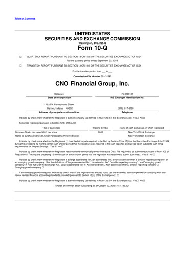 Thumbnail CNO Financial Group
 10-Q Quarterly Report FY2019 