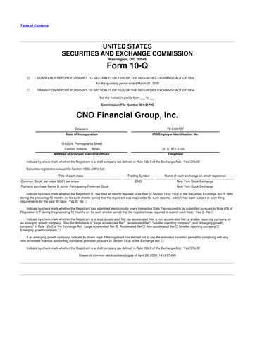 Thumbnail CNO Financial Group
 10-Q Quarterly Report FY2020 