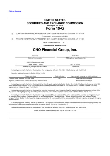 Thumbnail CNO Financial Group
 10-Q Quarterly Report FY2020 