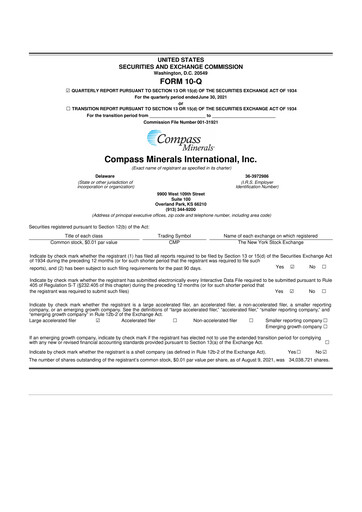 Thumbnail Compass Minerals 10-Q Quarterly Report FY2021 