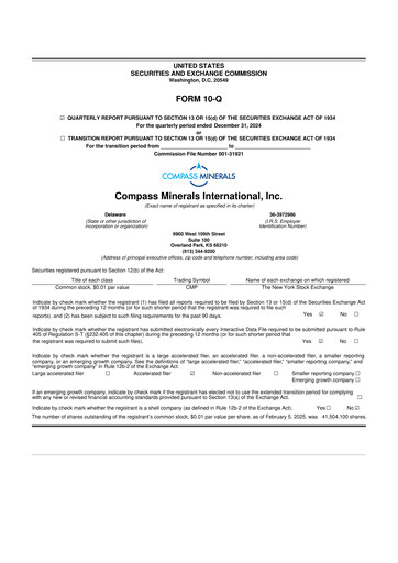 Thumbnail Compass Minerals 10-Q Quarterly Report FY2025 
