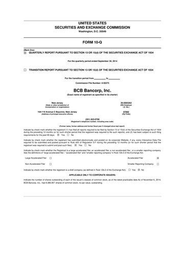 Thumbnail BCB Bancorp 10-Q Quarterly Report FY2014 