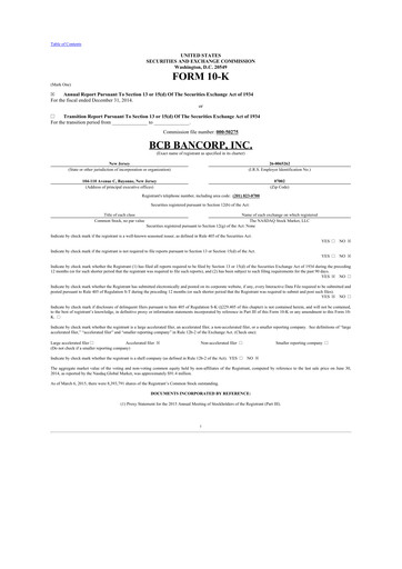 Thumbnail BCB Bancorp 10-K Annual Report 2014