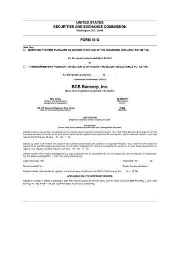 Thumbnail BCB Bancorp 10-Q Quarterly Report FY2015 
