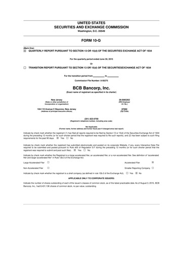 Thumbnail BCB Bancorp 10-Q Quarterly Report FY2015 