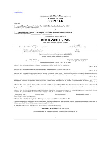 Thumbnail BCB Bancorp 10-K Annual Report 2015