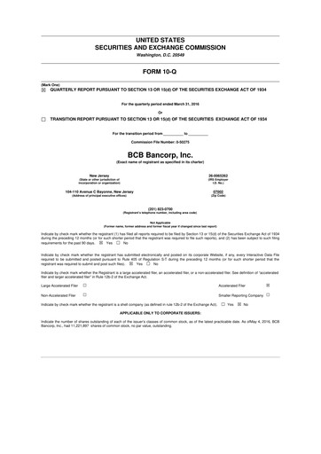 Thumbnail BCB Bancorp 10-Q Quarterly Report FY2016 