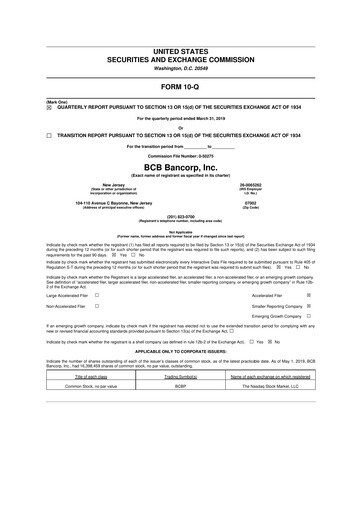 Thumbnail BCB Bancorp 10-Q Quarterly Report FY 